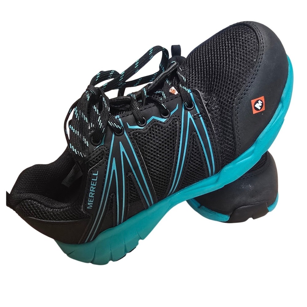 Merrell Work Womens Black Teal Air Cushion Safety Shoes J17548‎ Size 6 M